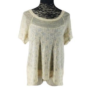 A’reve Creme Hi low Size Medium Sheer polka‎ Dot tie back Blouse